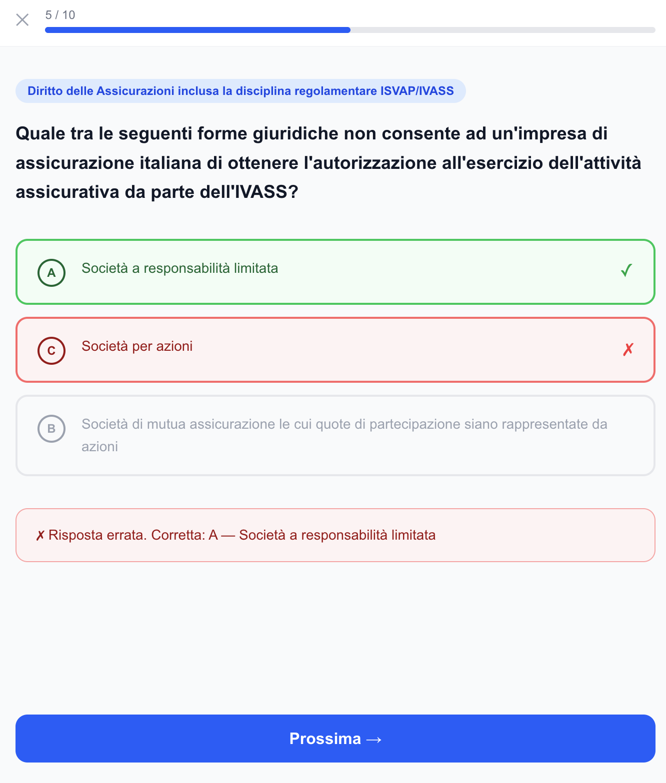 Schermata quiz FormazioneRUI